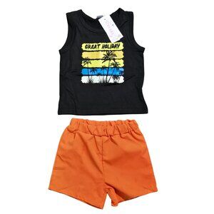 NWT | Black/Orange | 2pc "Great Holiday" Tank & Shorts Set | 12-18M